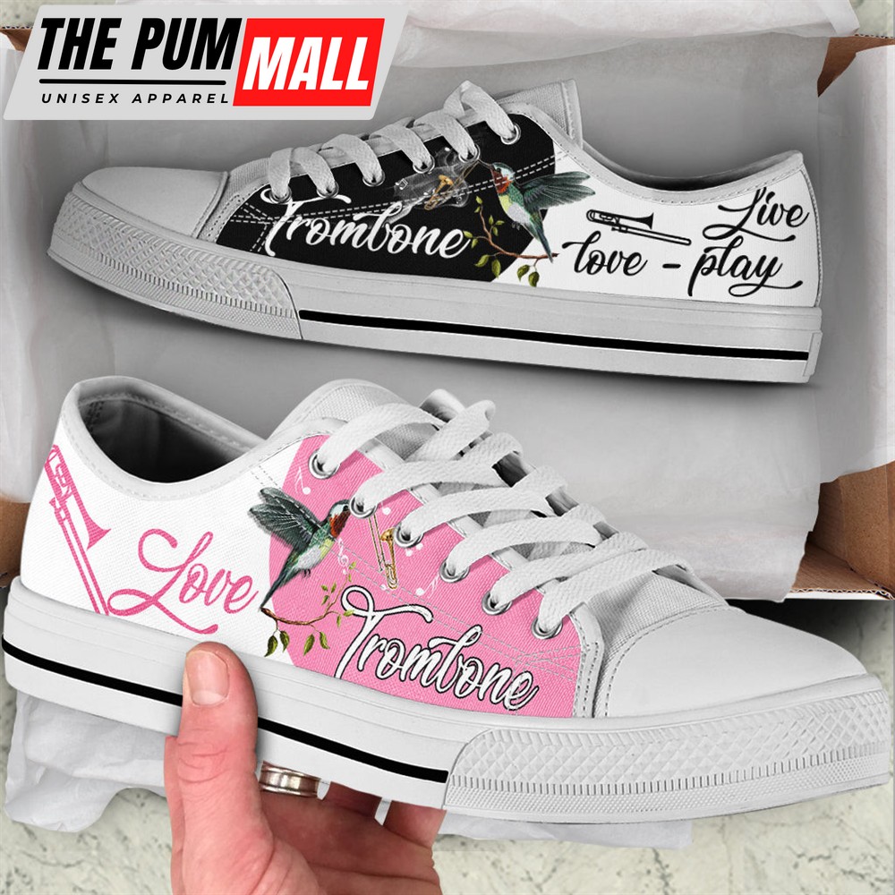 Trombone And Hummingbird Live Love Play Low Top Music Shoes – Fashionable Casual Shoes Gift For Adults