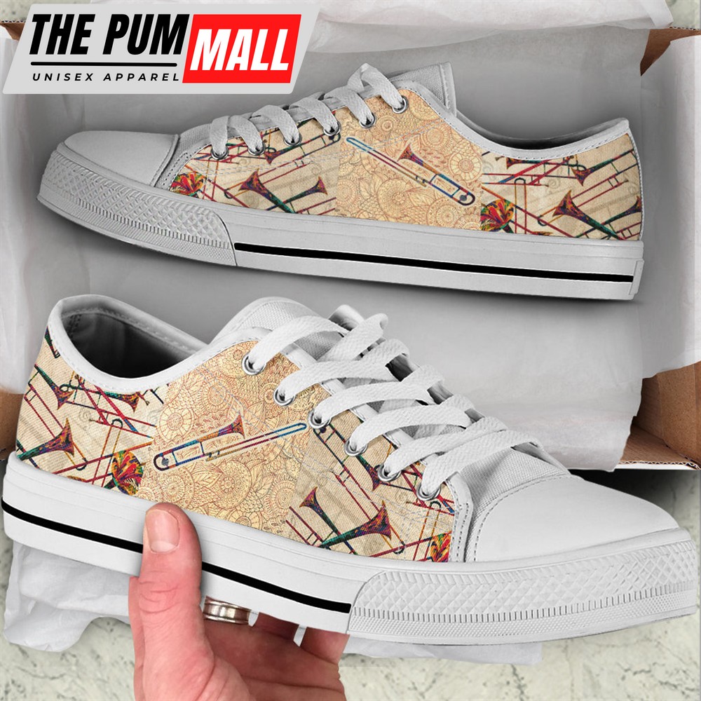 Trombone Hand Painting Low Top Music Shoes – Fashionable Casual Shoes Gift For Adults – Best Shoes For Him Or Her