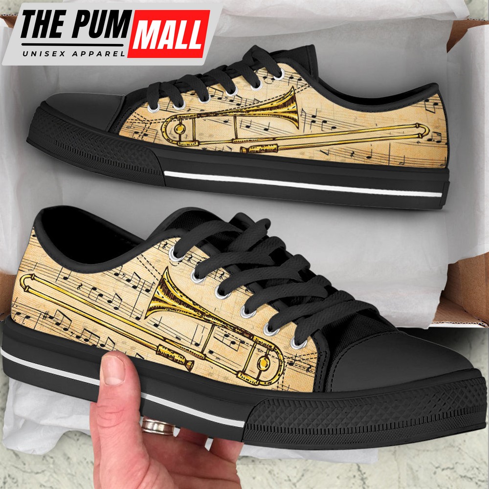 trombone-old-paper-music-low-top-music-shoes-fashionable-low-top-casual-shoes-1jhkwy89 Trombone Old Paper Music Low Top Music Shoes – Fashionable Low Top Casual Shoes Gift For Adults
