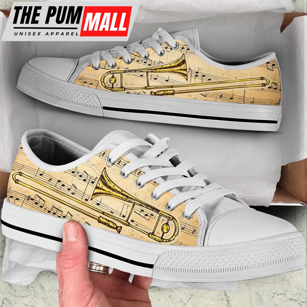 Trombone Old Paper Music Low Top Music Shoes – Fashionable Low Top Casual Shoes Gift For Adults