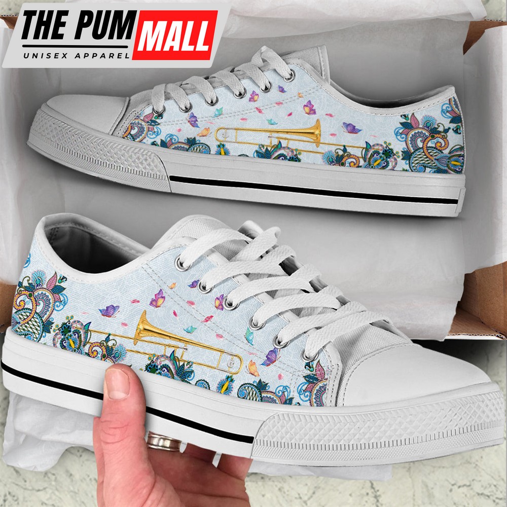 Trombone Paisley Low Top Music Shoes – Fashionable Casual Shoes Gift For Adults – Sneaker For Walking