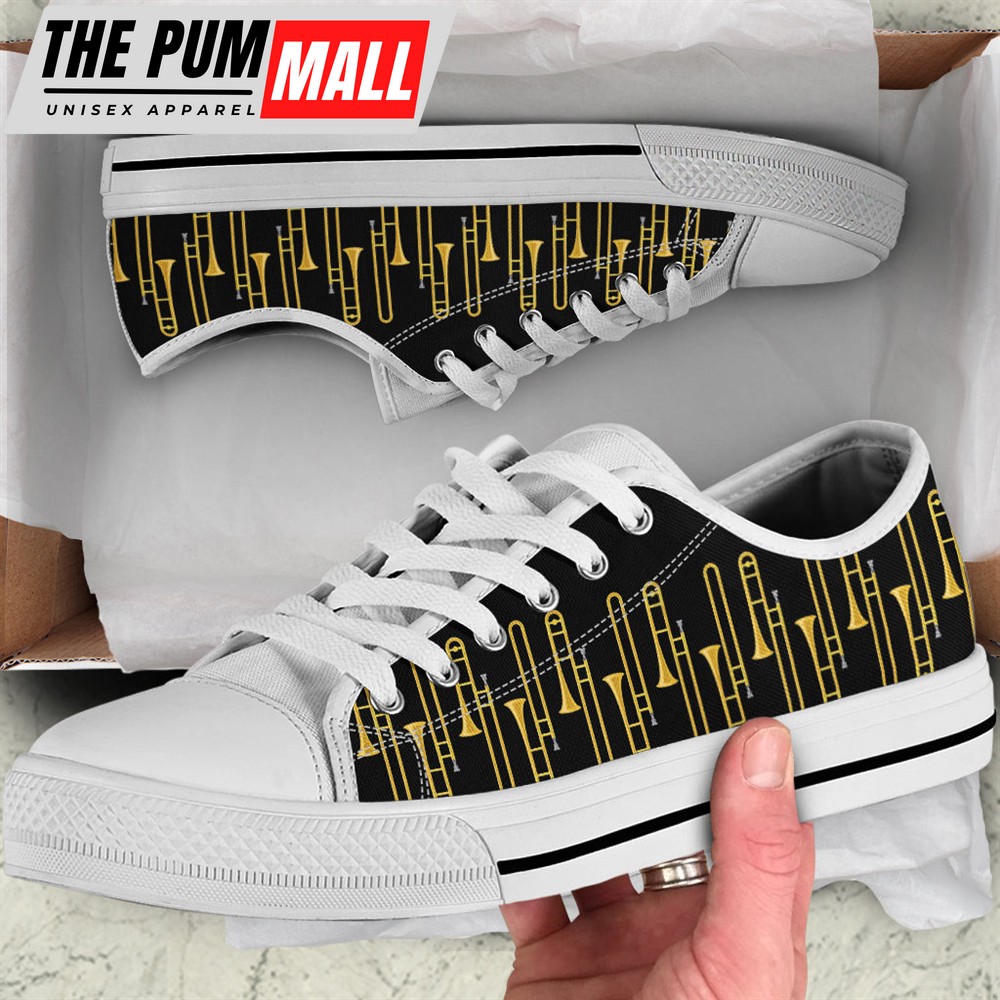 Trombone Pattern Low Top Music Shoes – Trendy Fashion Casual Shoes Gift For Adults – Sneaker For Walking