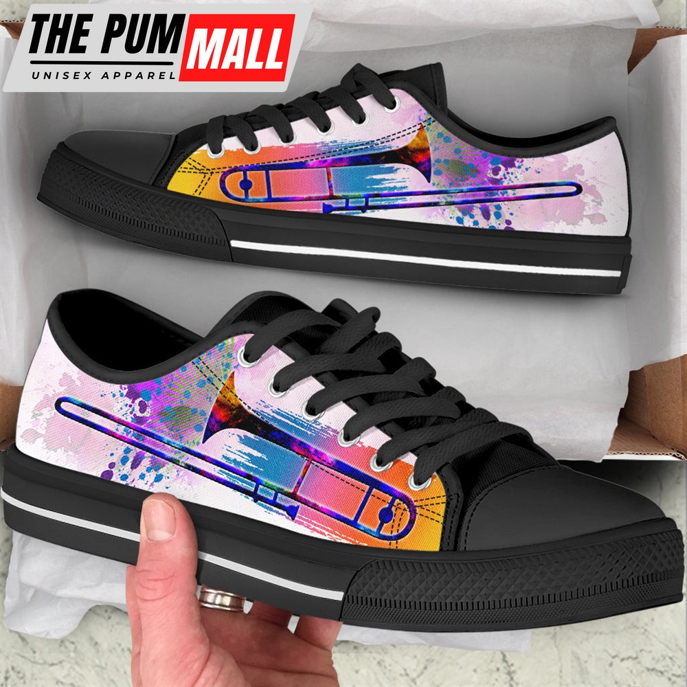 Trombone Splash Watercolor Low Top Music Shoes – Fashionable Low Top Casual Shoes Gift For Adults
