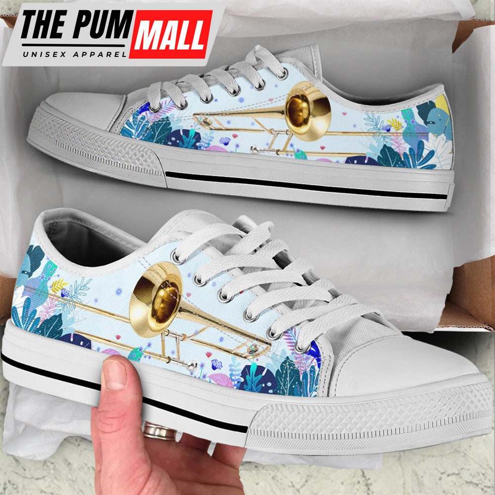 Trombone Tropical Background Low Top Music Shoes – Fashionable Low Top Casual Shoes Gift For Adults