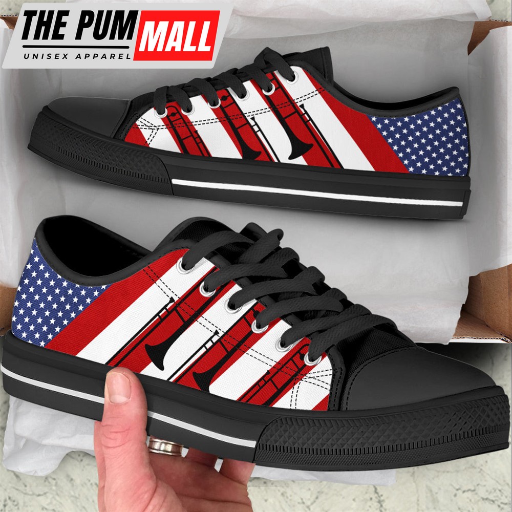 trombone-usa-flag-low-top-music-shoes-fashionable-low-top-casual-shoes-gift-fo-iuqfaxxj Trombone Usa Flag Low Top Music Shoes – Fashionable Low Top Casual Shoes Gift For Adults – Sneaker For Walking