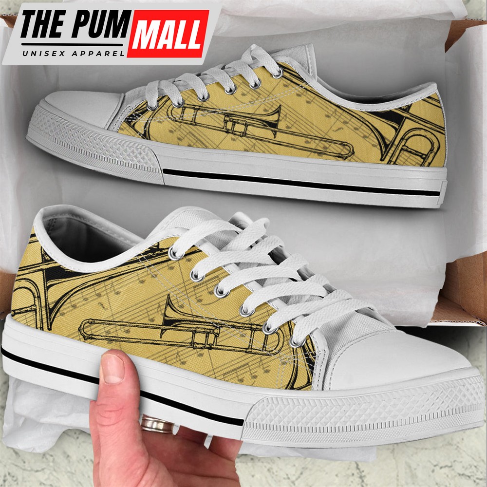 Trombone Vintage Art Low Top Music Shoes – Fashionable Low Top Casual Shoes Gift For Adults – Sneaker For Walking