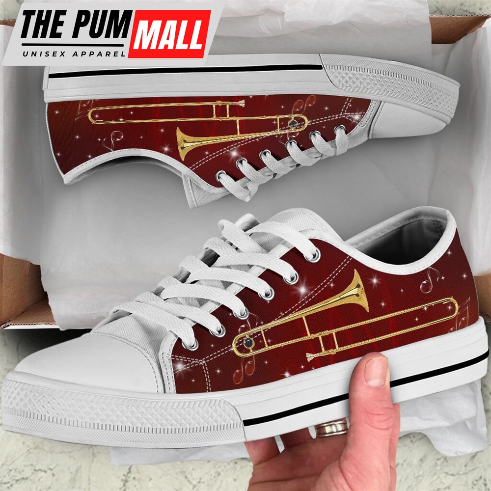 Trombone Vintage Retro Background Low Top Music Shoes – Fashionable Low Top Casual Shoes Gift For Adults