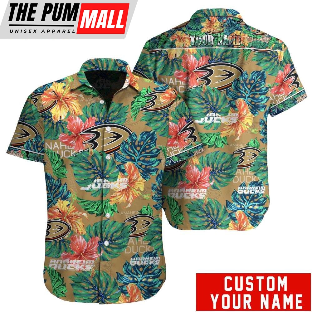 Tropical Floral Anaheim Ducks Custom Name Hawaiian Shirt