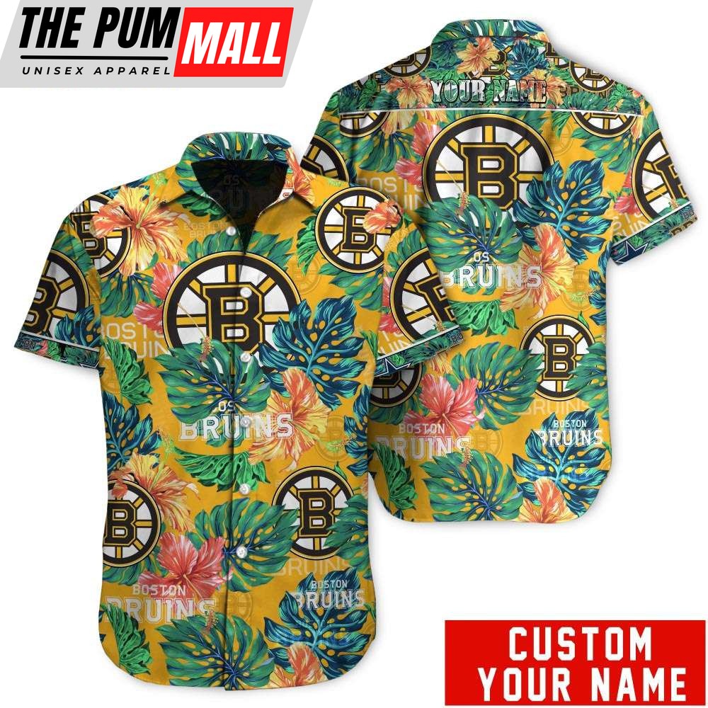 Tropical Floral Boston Bruins Custom Name Hawaiian Shirt