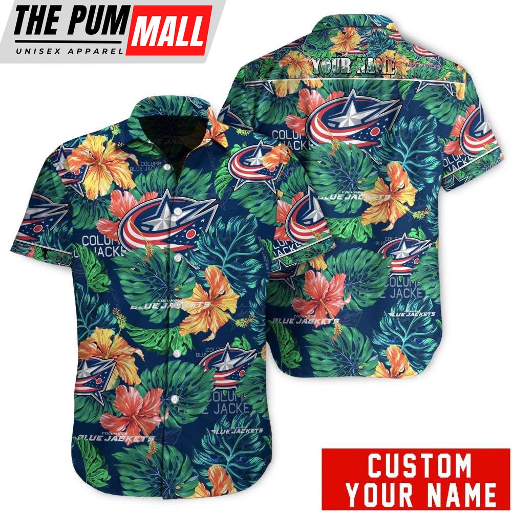 Tropical Floral Columbus Blue Jackets Custom Name Hawaiian Shirt