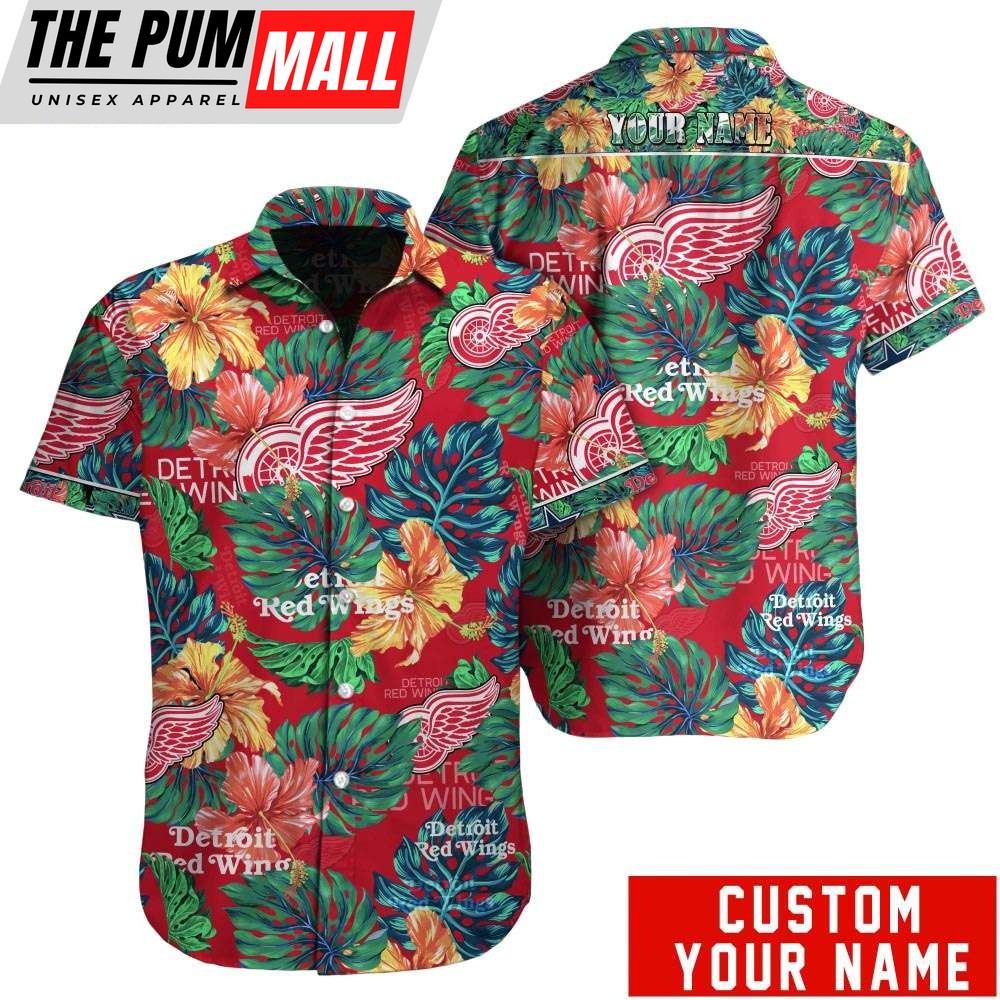 Tropical Floral Detroit Red Wings Personalized Hawaiian Shirt