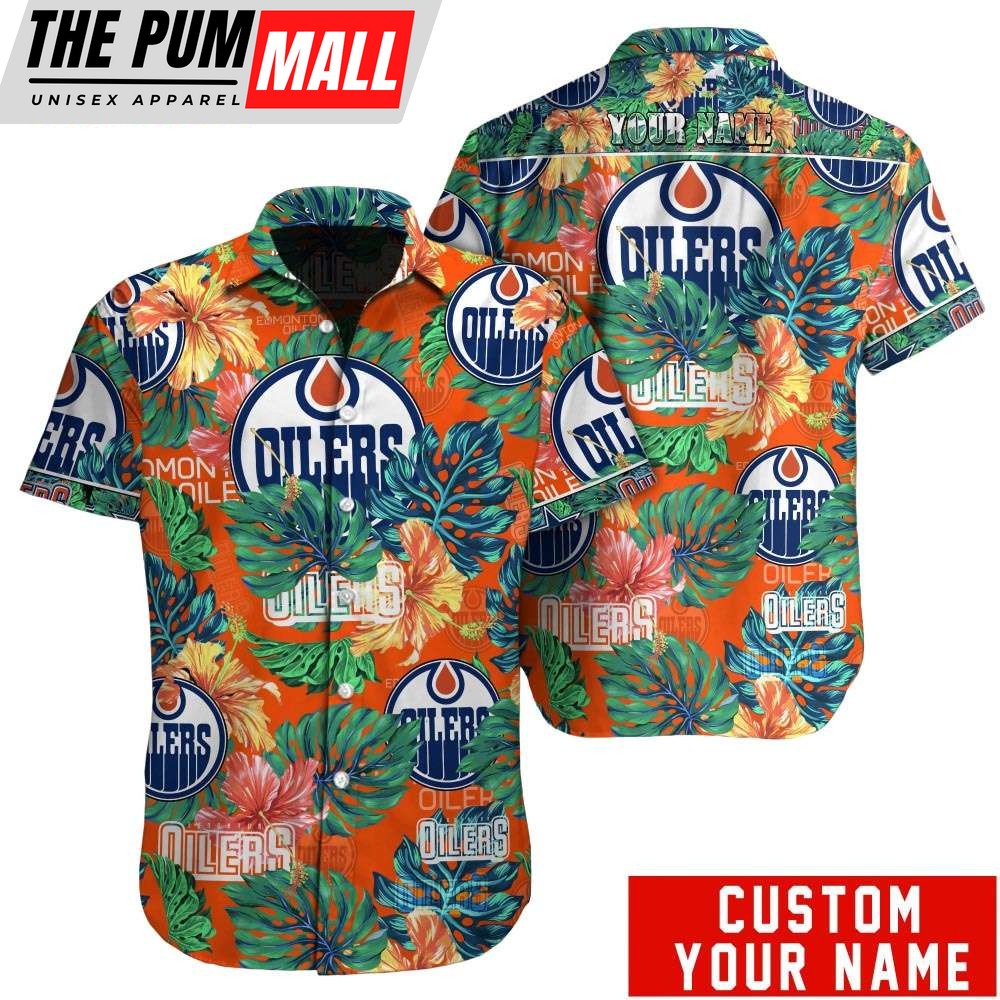 Tropical Floral Edmonton Oilers Custom Name Hawaiian Shirt