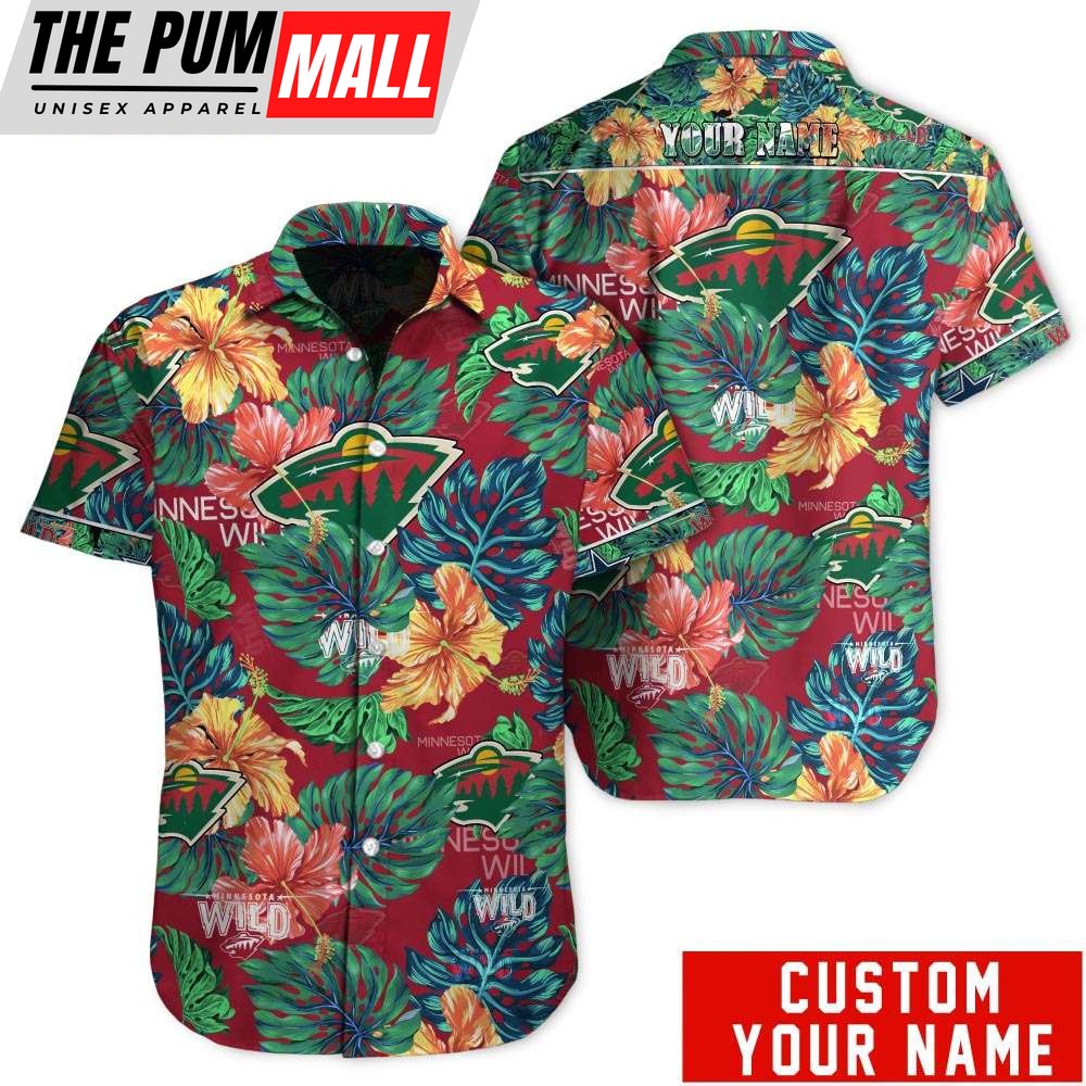 Tropical Floral Minnesota Wild Custom Name Hawaiian Shirt