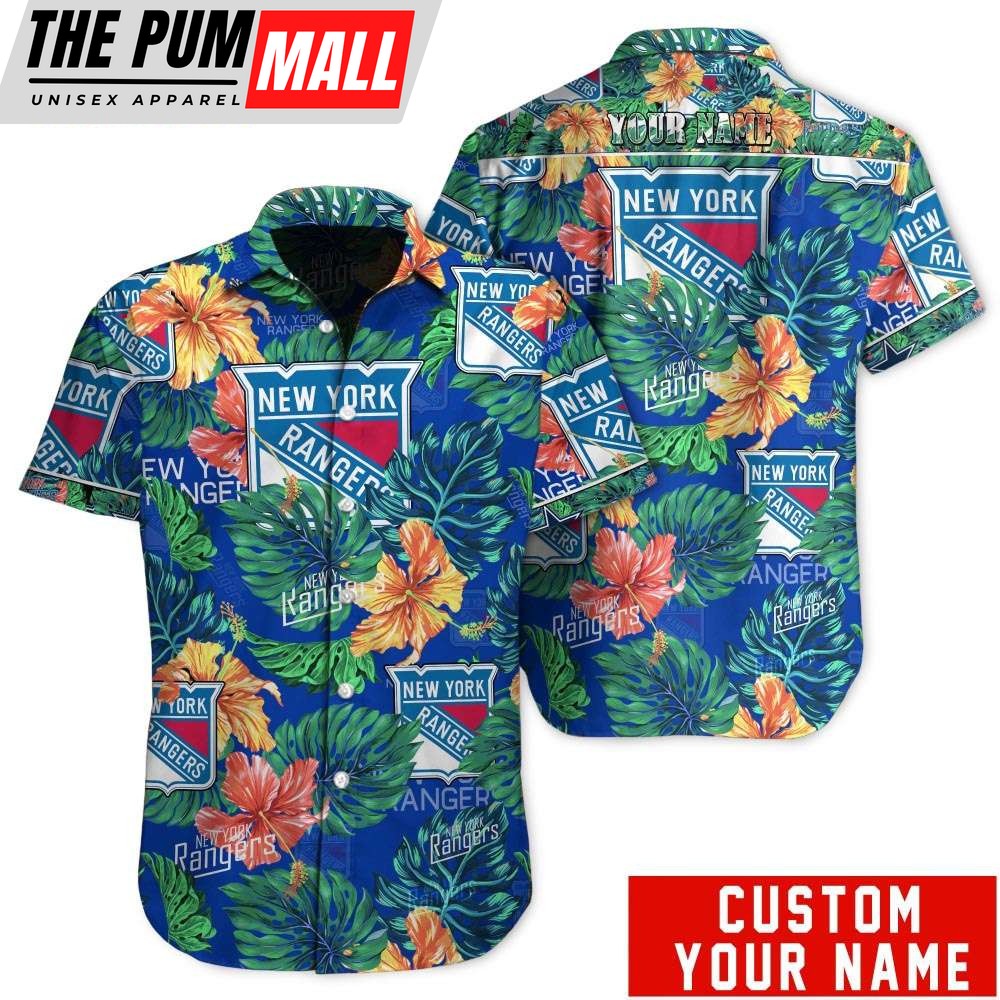 Tropical Floral New York Rangers Custom Name Hawaiian Shirt