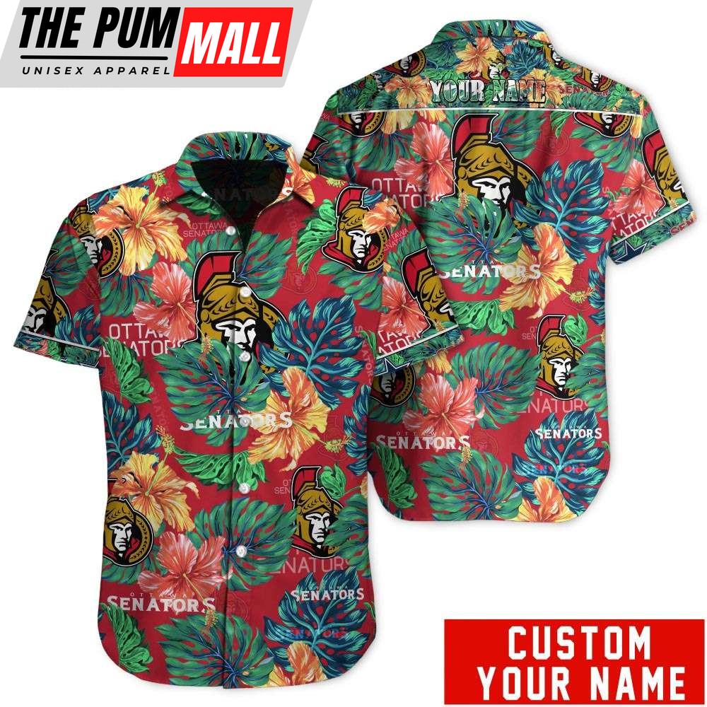 Tropical Floral Ottawa Senators Custom Name Hawaiian Shirt
