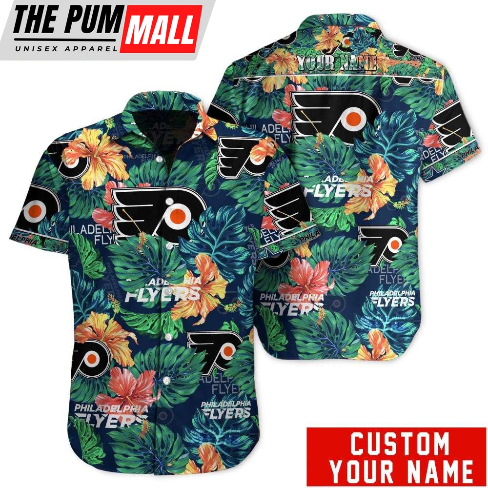 Tropical Floral Philadelphia Flyers Custom Name Hawaiian Shirt