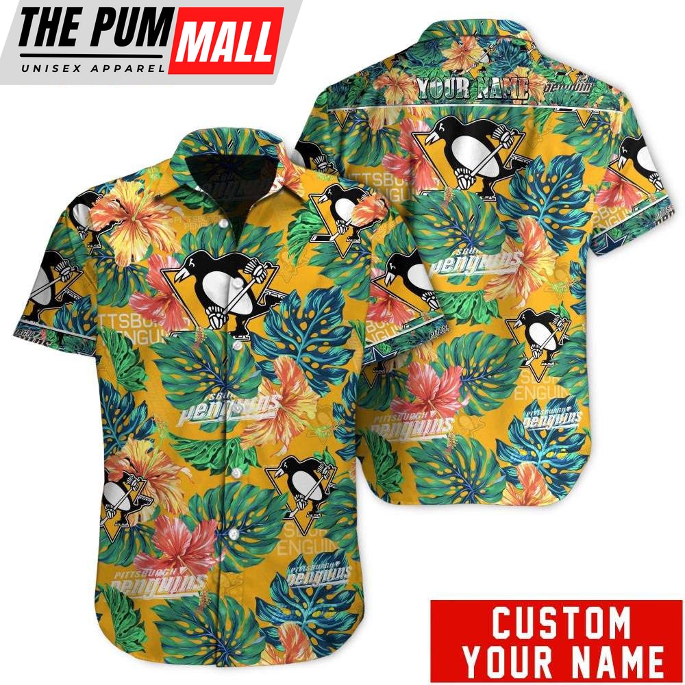 Tropical Floral Pittsburgh Penguins Custom Name Hawaiian Shirt