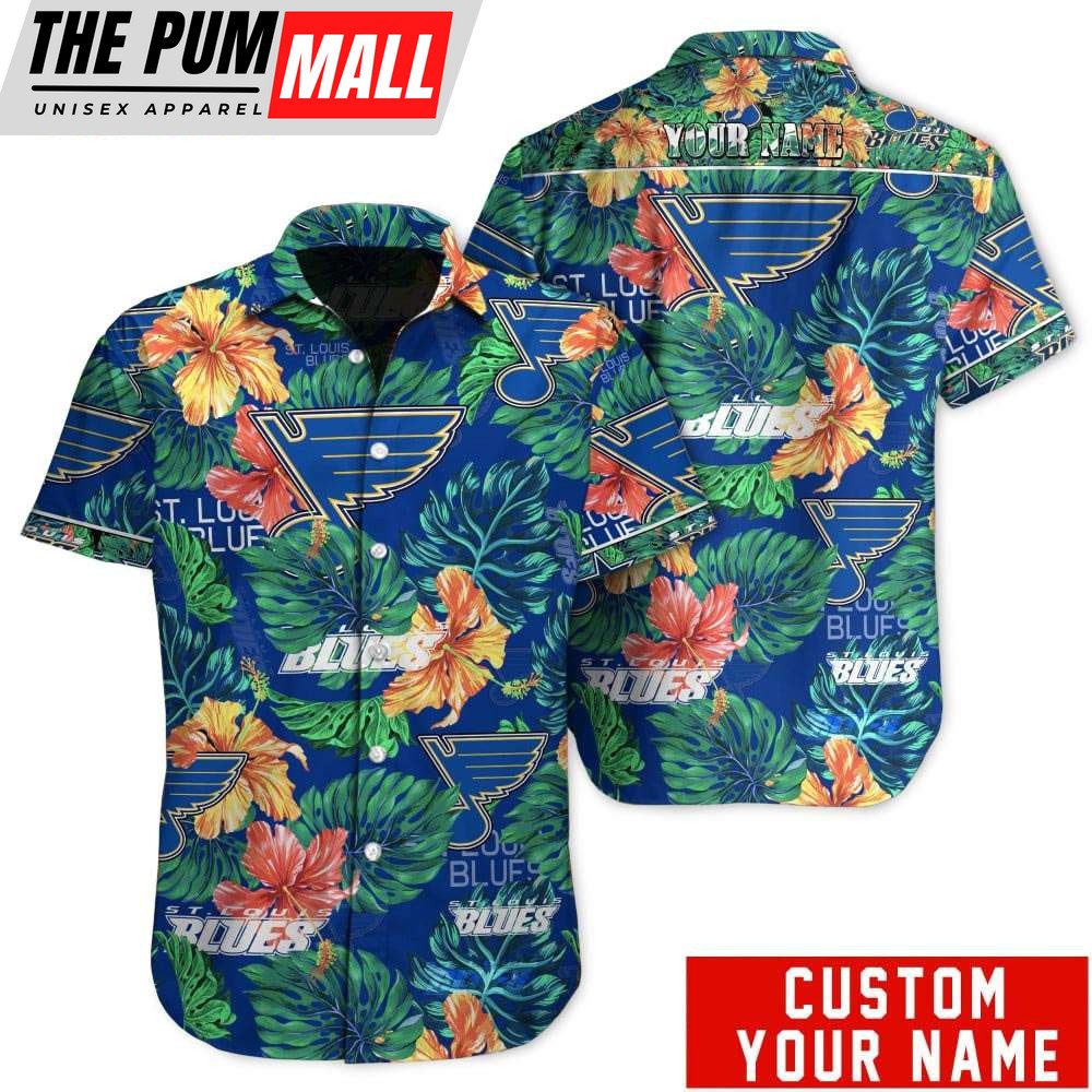 Tropical Floral St. Louis Blues Personalized NHL Hawaiian Shirt