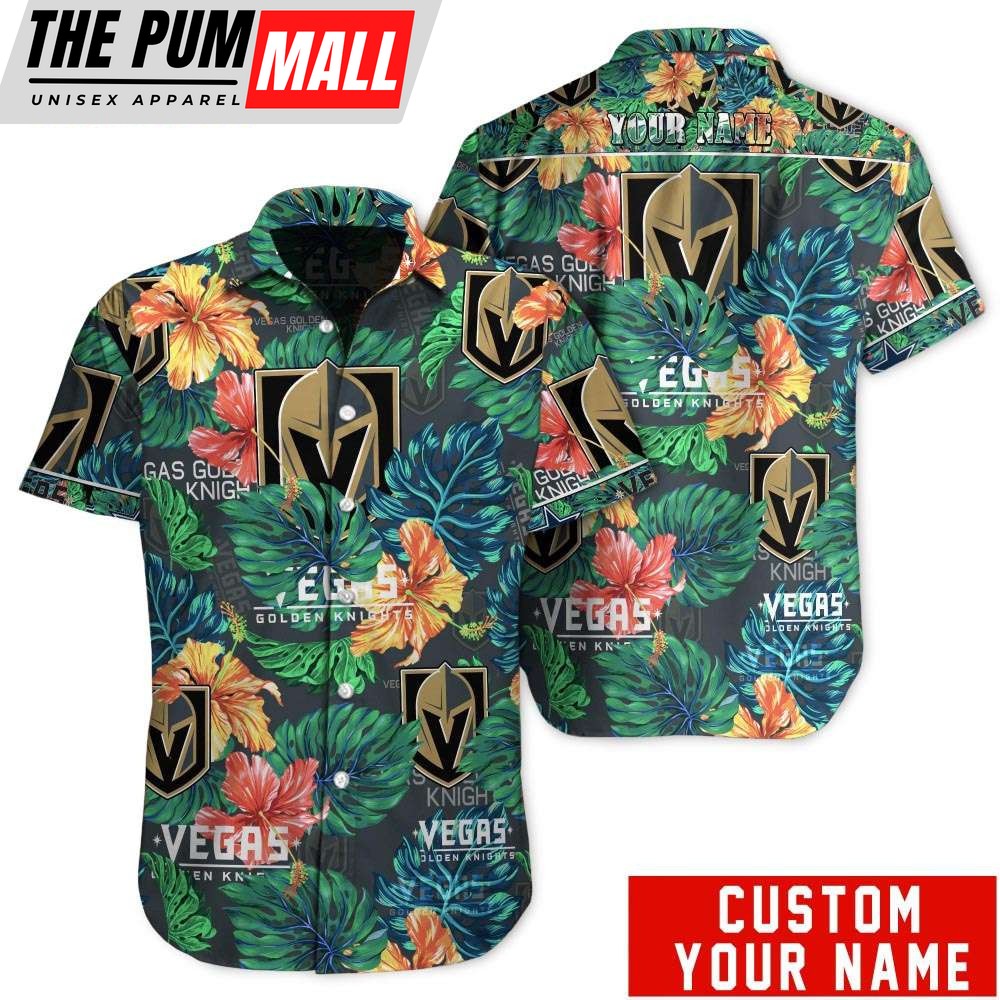 Tropical Floral Vegas Golden Knights Custom Name Hawaiian Shirt