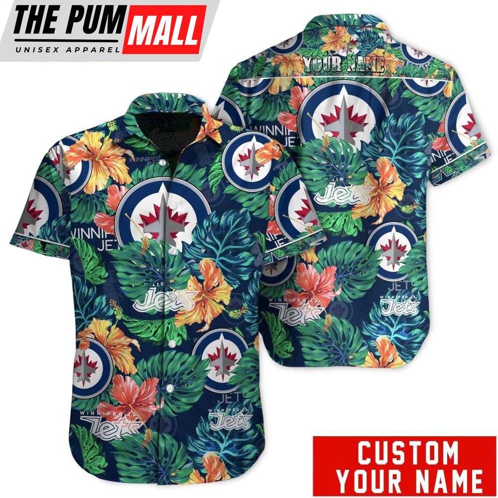 Tropical Floral Winnipeg Jets Custom Name NHL Hawaiian Shirt