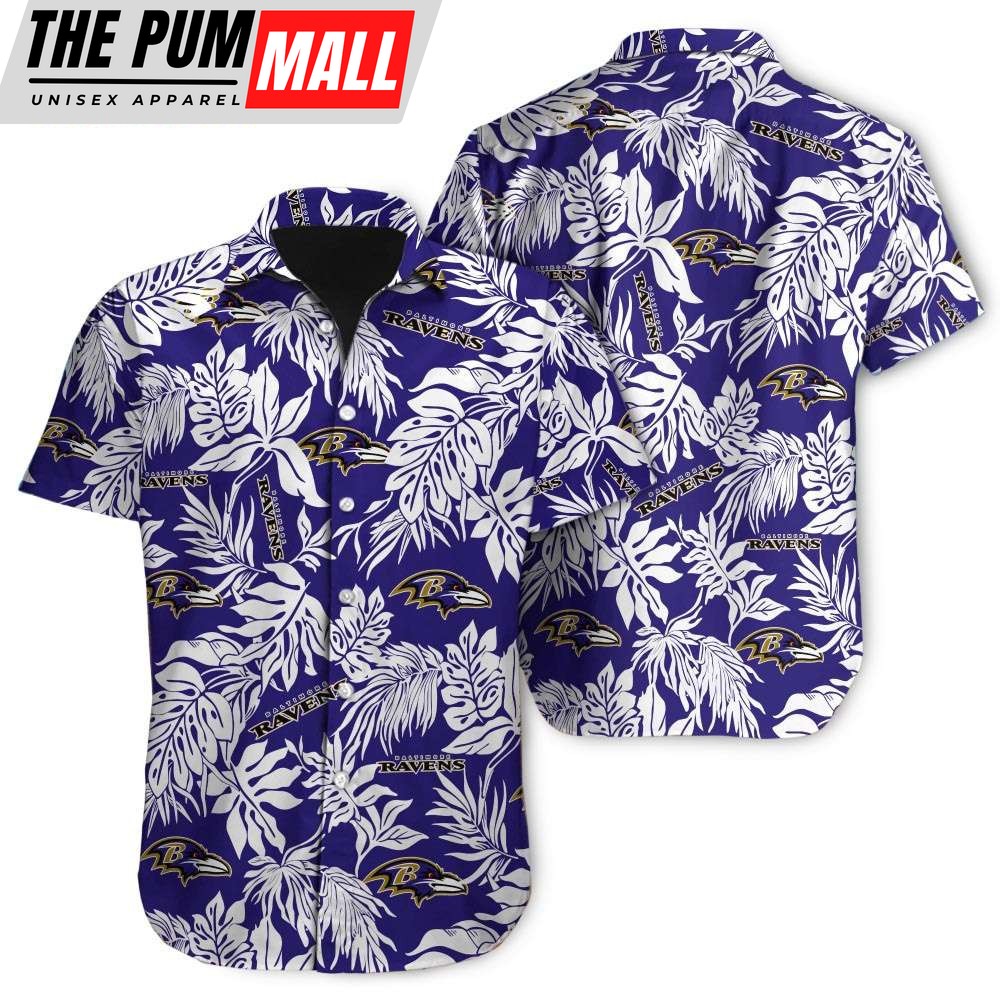 Tropical Leafs Baltimore Ravens NFL Button Up Hawaiian Shirt