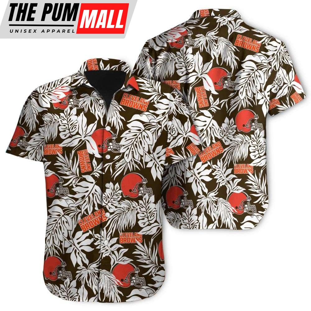 Tropical Leafs Cleveland Browns NFL Button Up Hawaiian Shirt