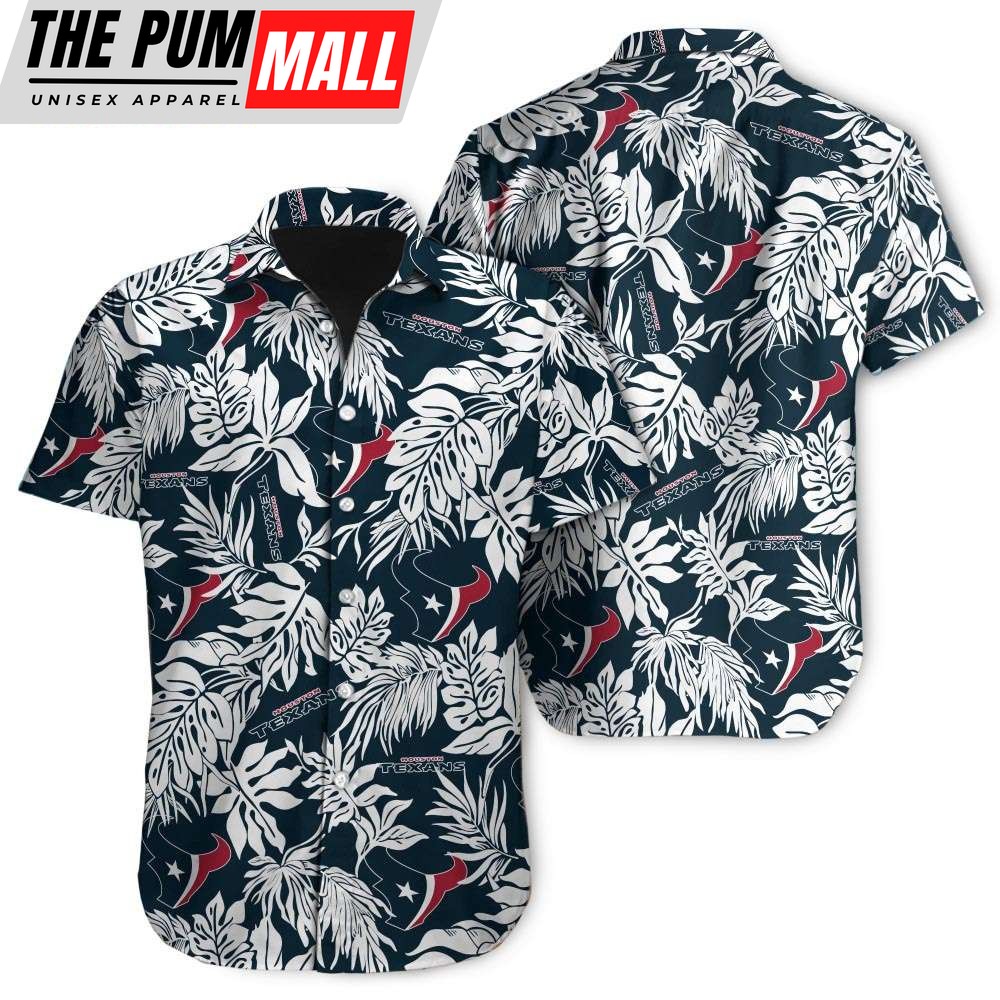 Tropical Leafs Houston Texans NFL Button Up Hawaiian Shirt