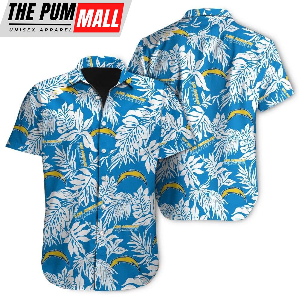 Tropical Leafs Los Angeles Chargers NFL Button Up Hawaiian Shirt