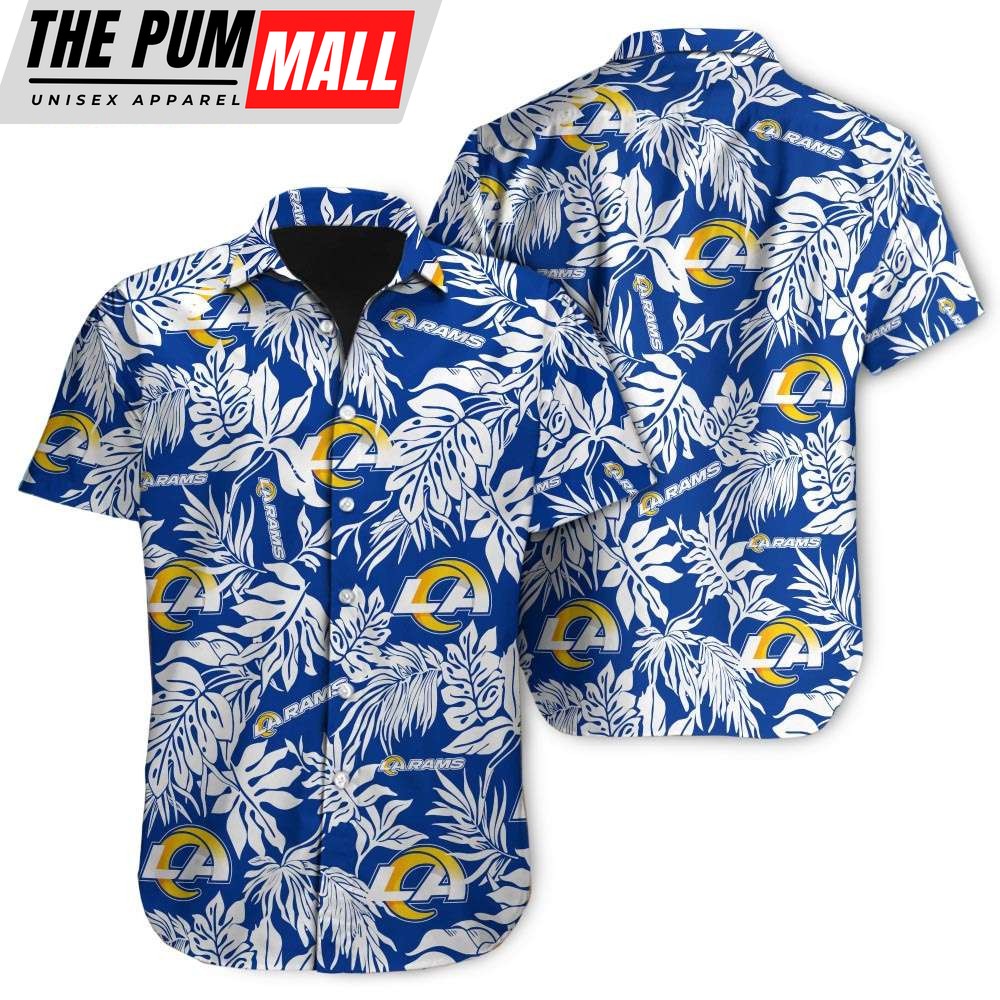Tropical Leafs Los Angeles Rams NFL Button Up Hawaiian Shirt