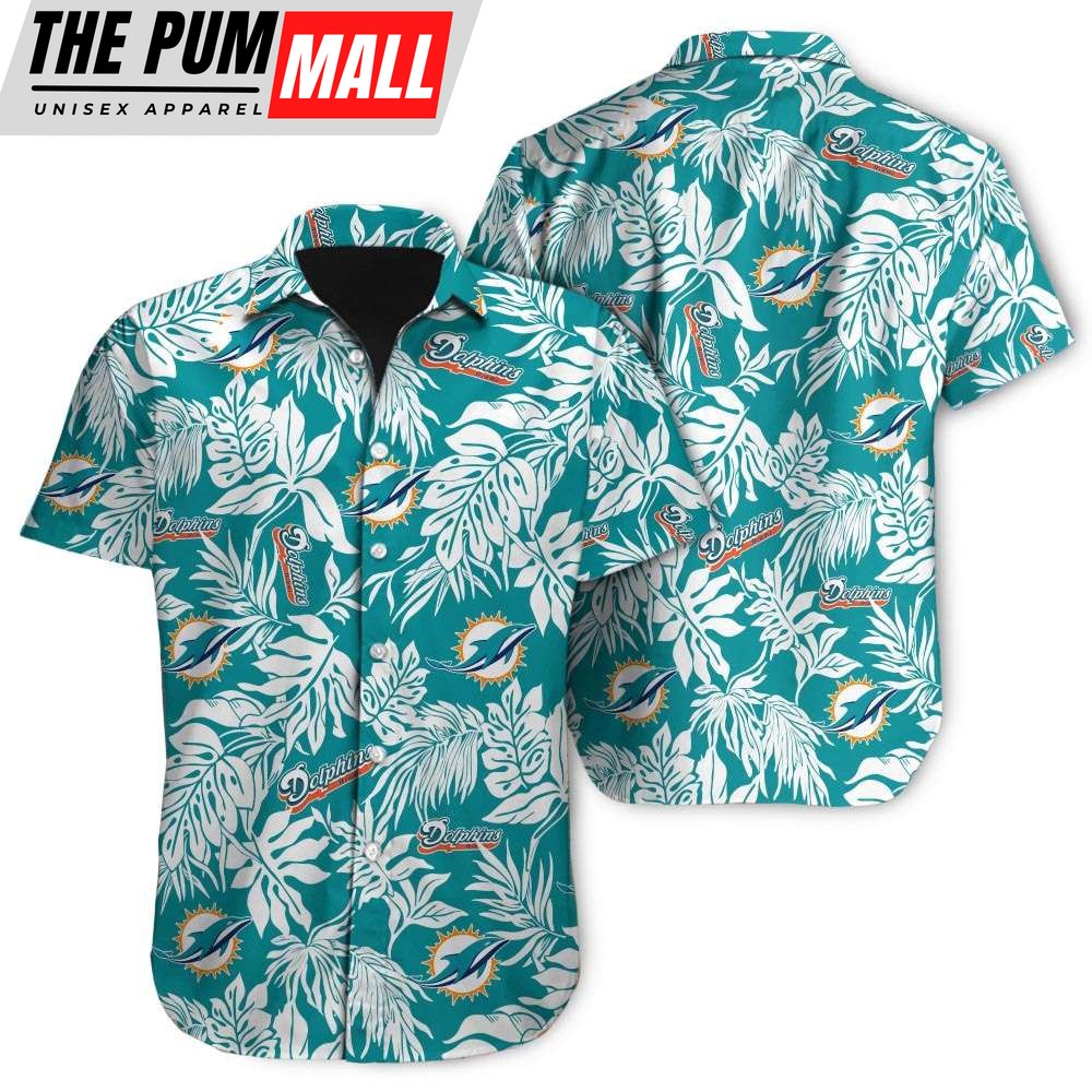 Tropical Leafs Miami Dolphins NFL Button Up Hawaiian Shirt