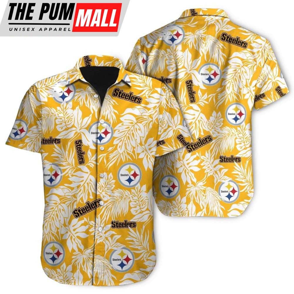 Tropical Leafs Pittsburgh Steelers Button Up Hawaiian Shirt