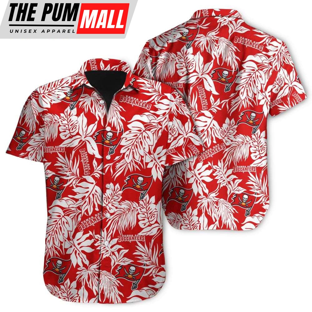 Tropical Leafs Tampa Bay Buccaneers Button Up Hawaiian Shirt