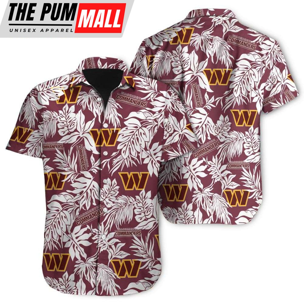 Tropical Leafs Washington Commanders Button Up Hawaiian Shirt