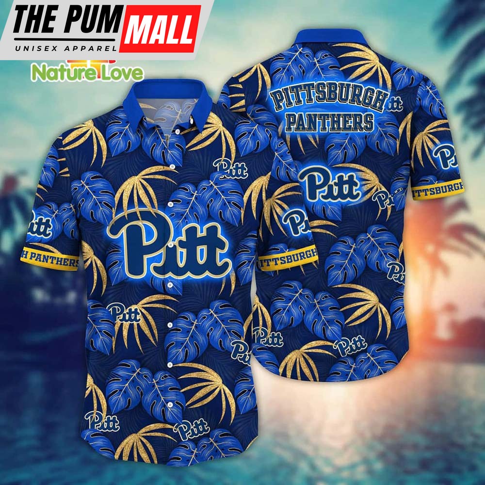 Tropical Leaves Pitt Panthers Hawaiian Shirt Palm Aloha NCAA Gift