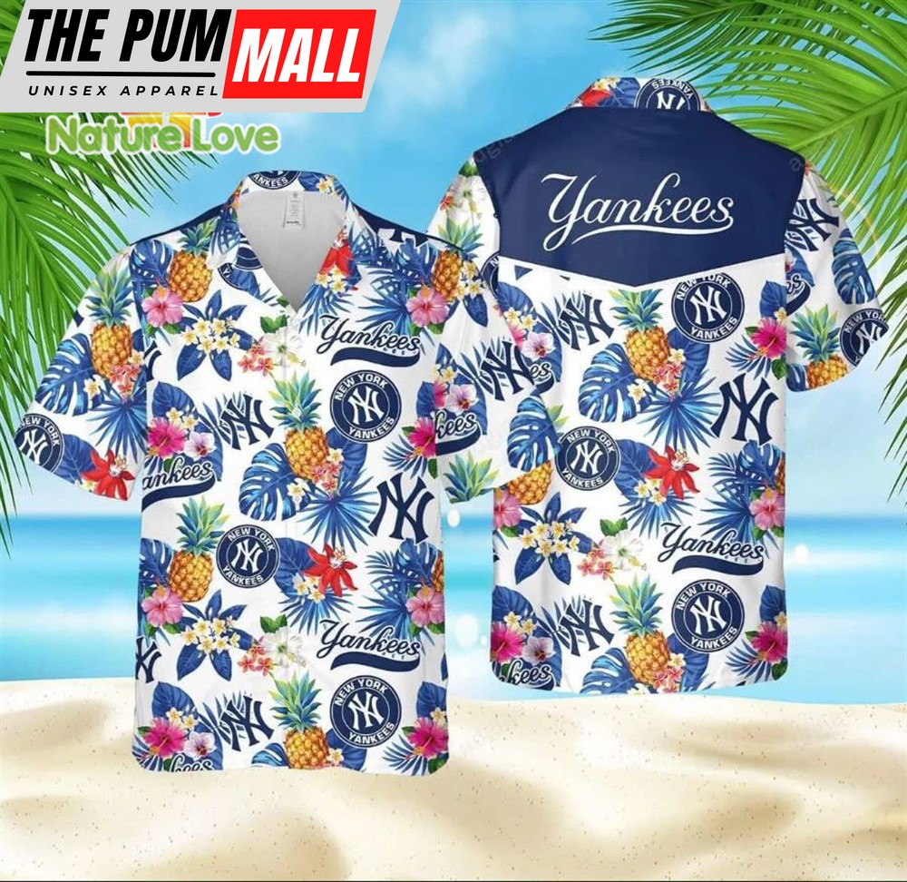 Tropical New York Yankees Floral and Fruit Hawaiian Shirt