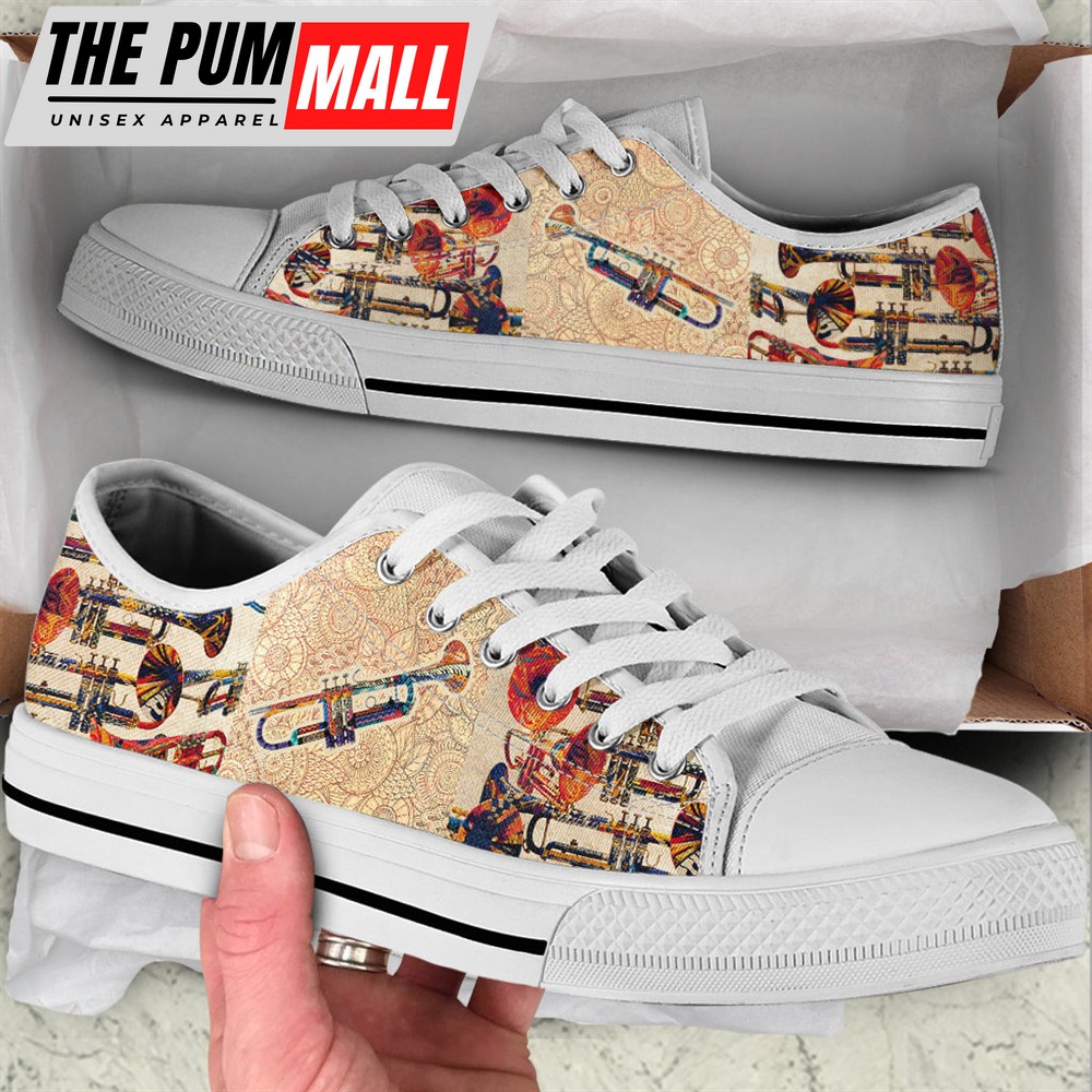 Trumpet Hand Painting Low Top Music Shoes – Fashionable Low Top Casual Shoes Gift For Adults