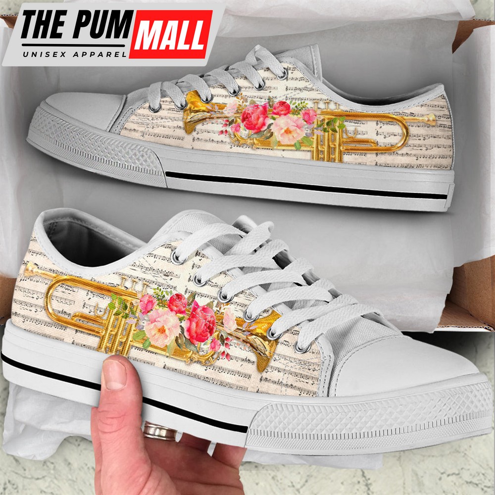 Trumpet Music Flower Low Top Music Shoes – Fashionable Low Top Casual Shoes Gift For Adults