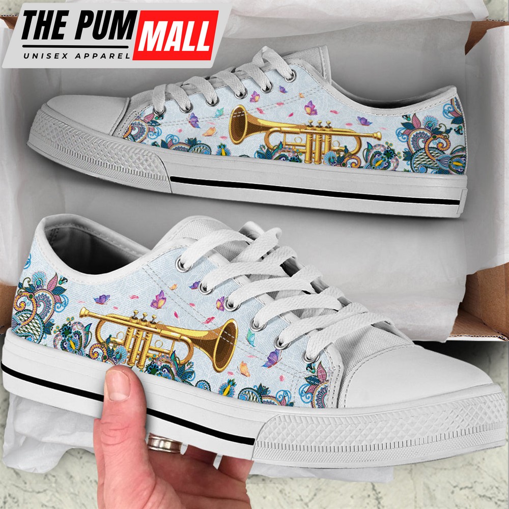 Trumpet Paisley Low Top Music Shoes – Fashionable Low Top Casual Shoes Gift For Adults – Sneaker For Walking
