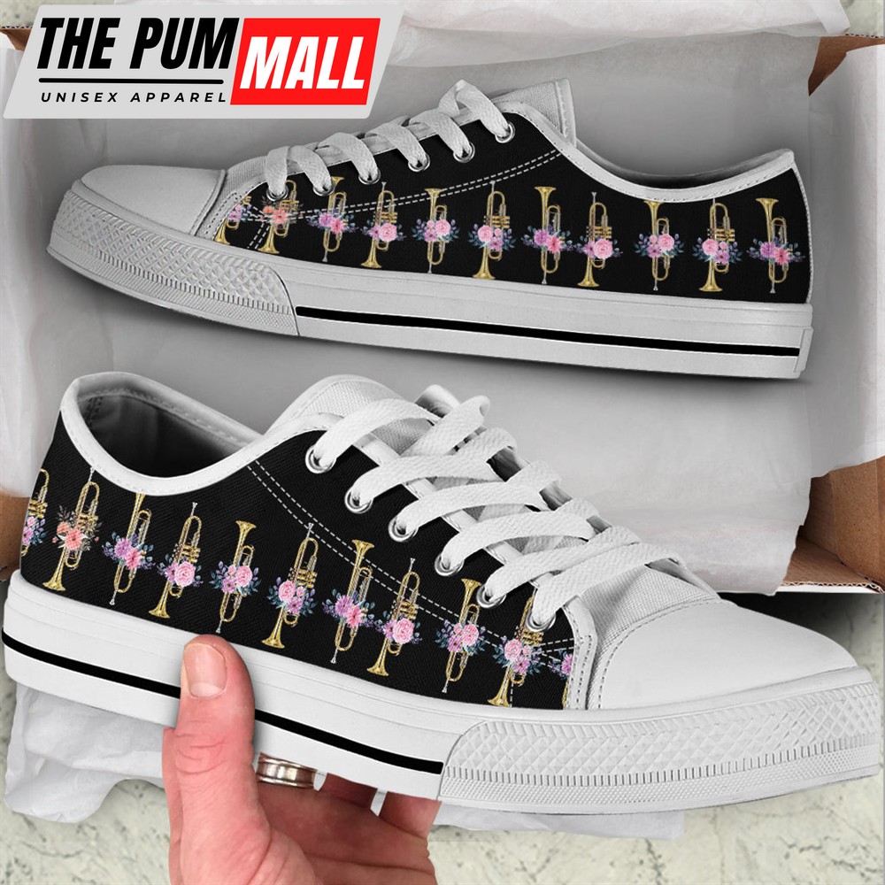 Trumpet Pink Flower Low Top Music Shoes – Fashionable Low Top Casual Shoes Gift For Adults