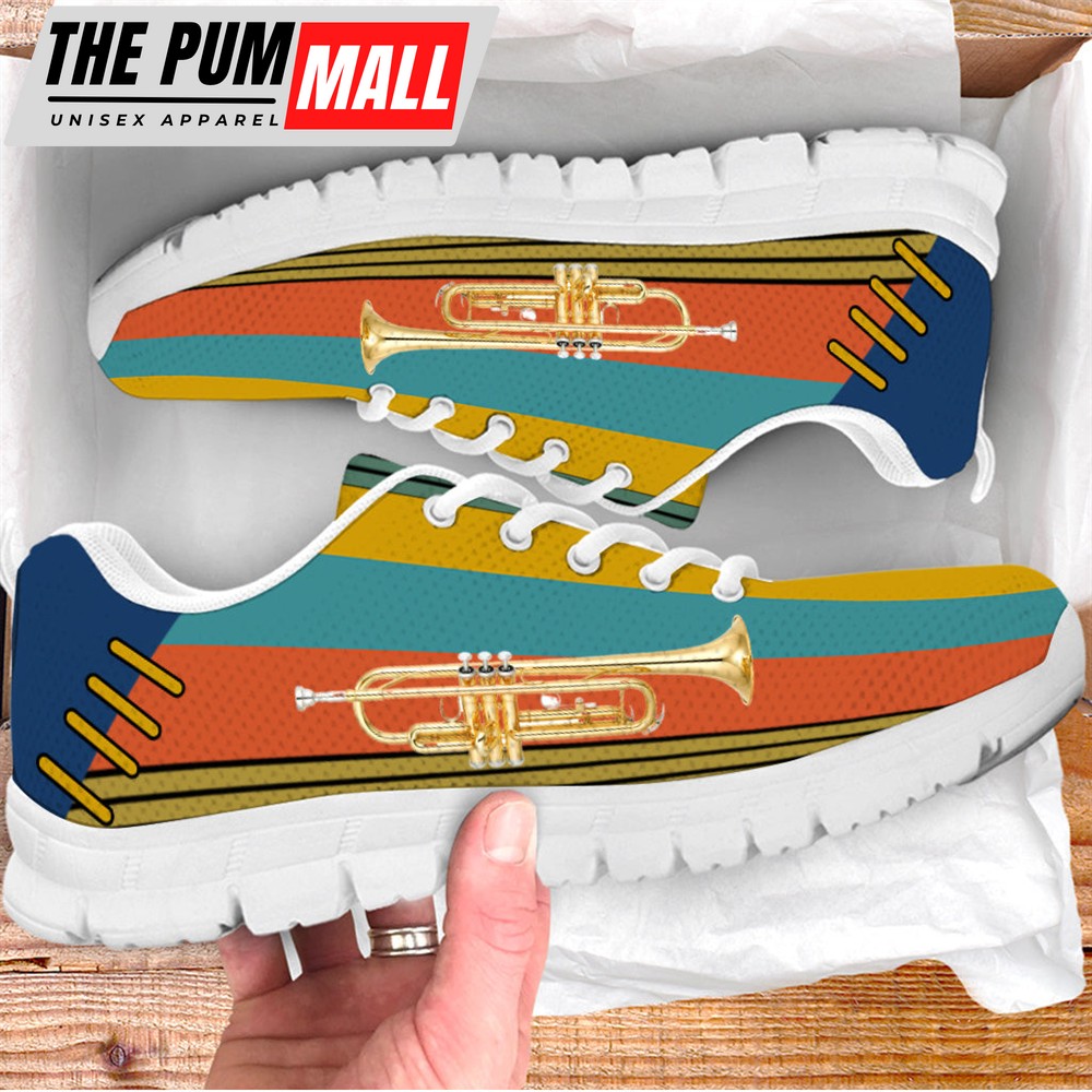 Trumpet Shoes In Wall Vintage Color Sneaker Walking Shoes – Best Gift For Music Lovers