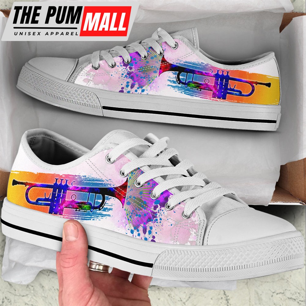 Trumpet Splash Watercolor Low Top Music Shoes – Fashionable Low Top Casual Shoes Gift For Adults