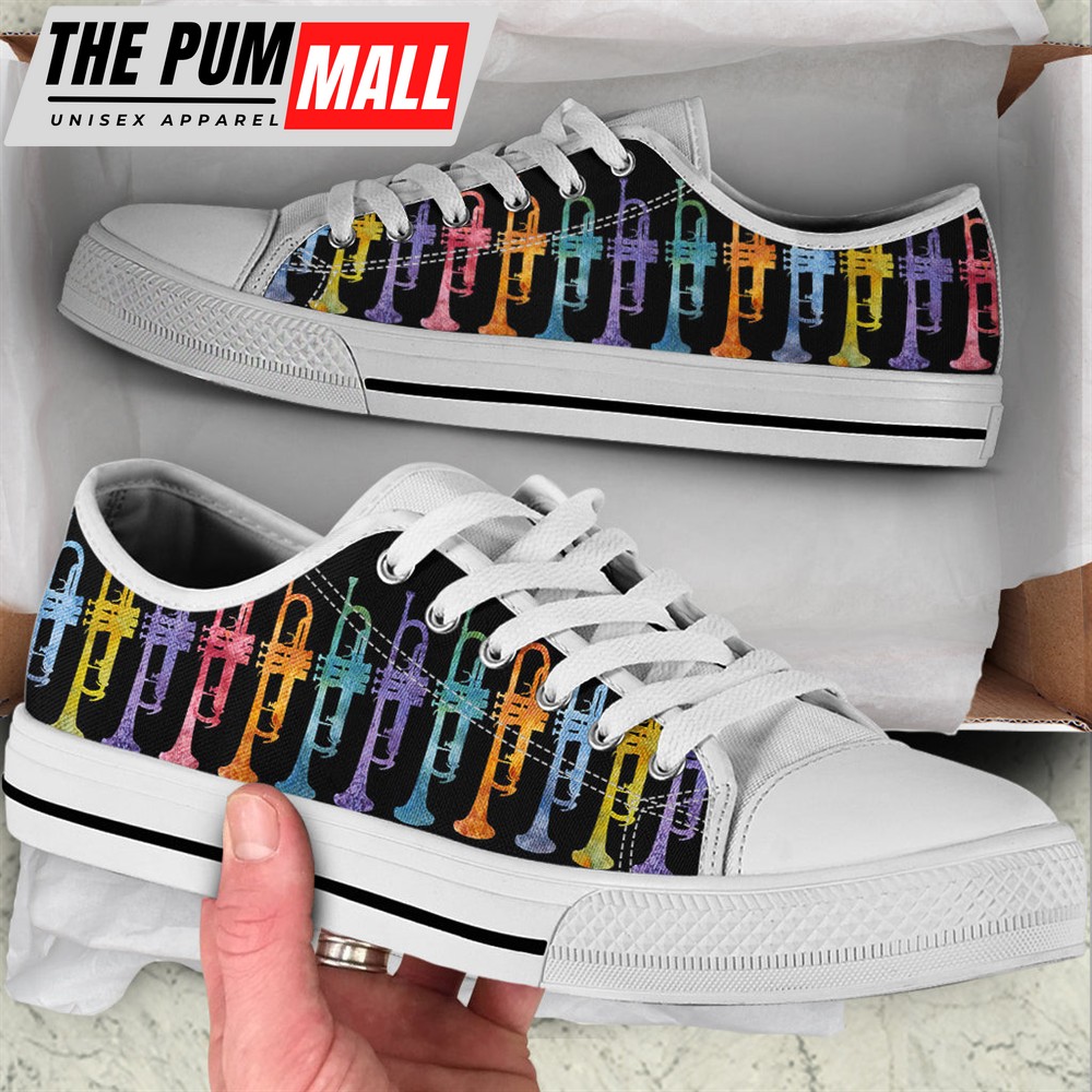 Trumpets Rainbow Watercolor Low Top Music Shoes – Fashionable Low Top Casual Shoes Gift For Adults