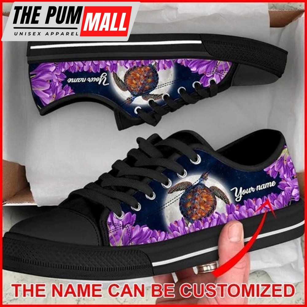 Turtle Purple Flower Personalized Canvas Low Top Shoes – Low Top Shoes Mens, Women