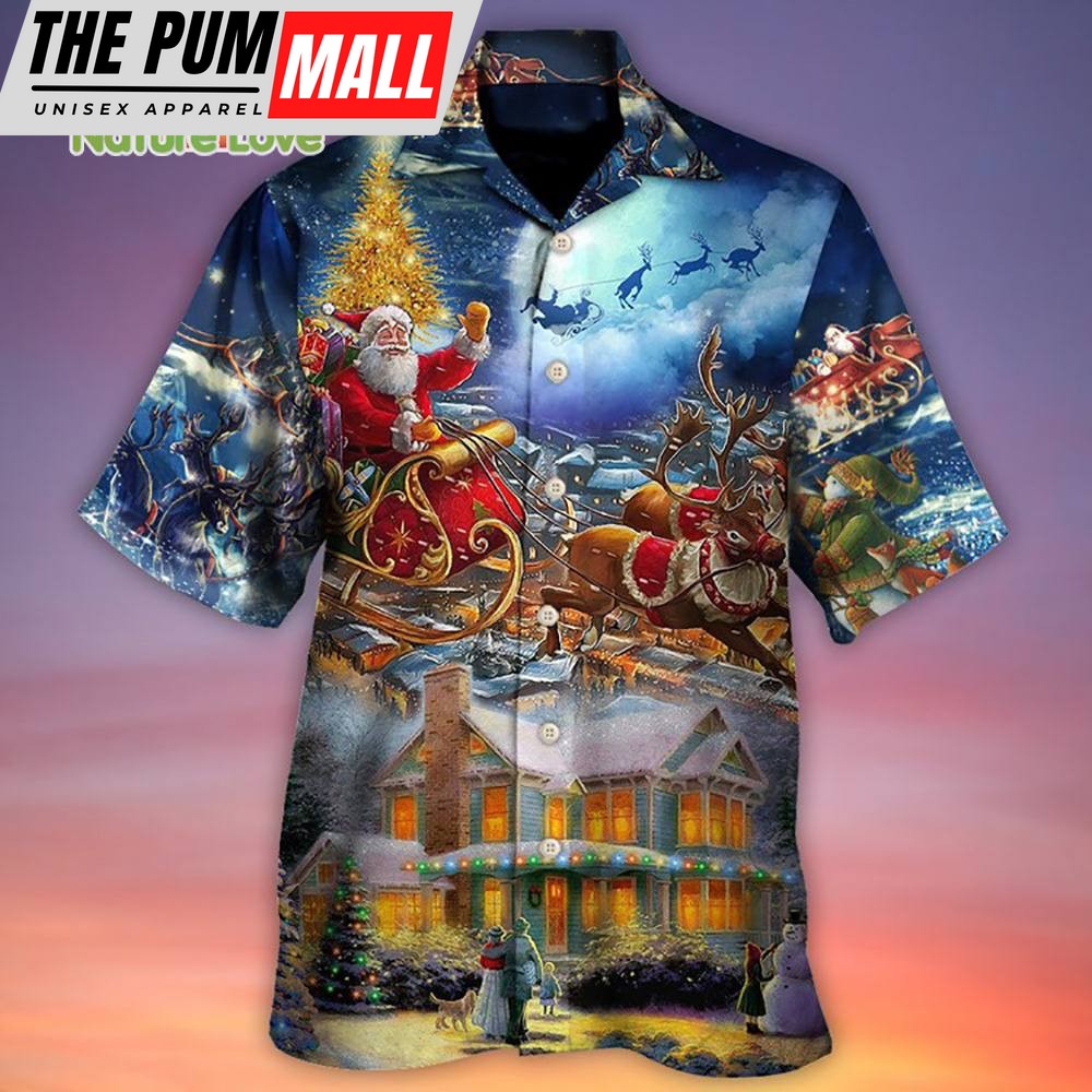 Twas The Night Before Christmas Santa Sleigh Coming Family Xmas Hawaiian Shirt