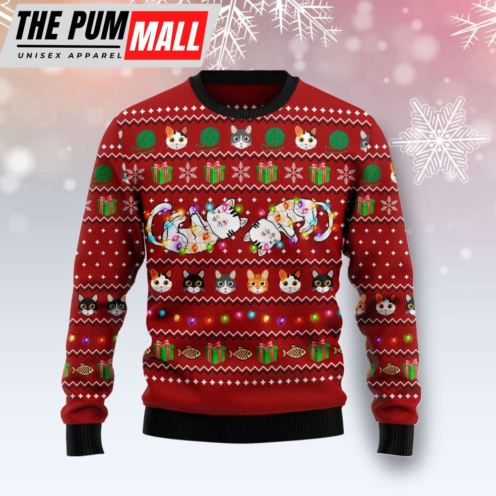 TY0211 Cat Light Ugly Christmas Sweater – Noel Malalan’s Christmas Signature