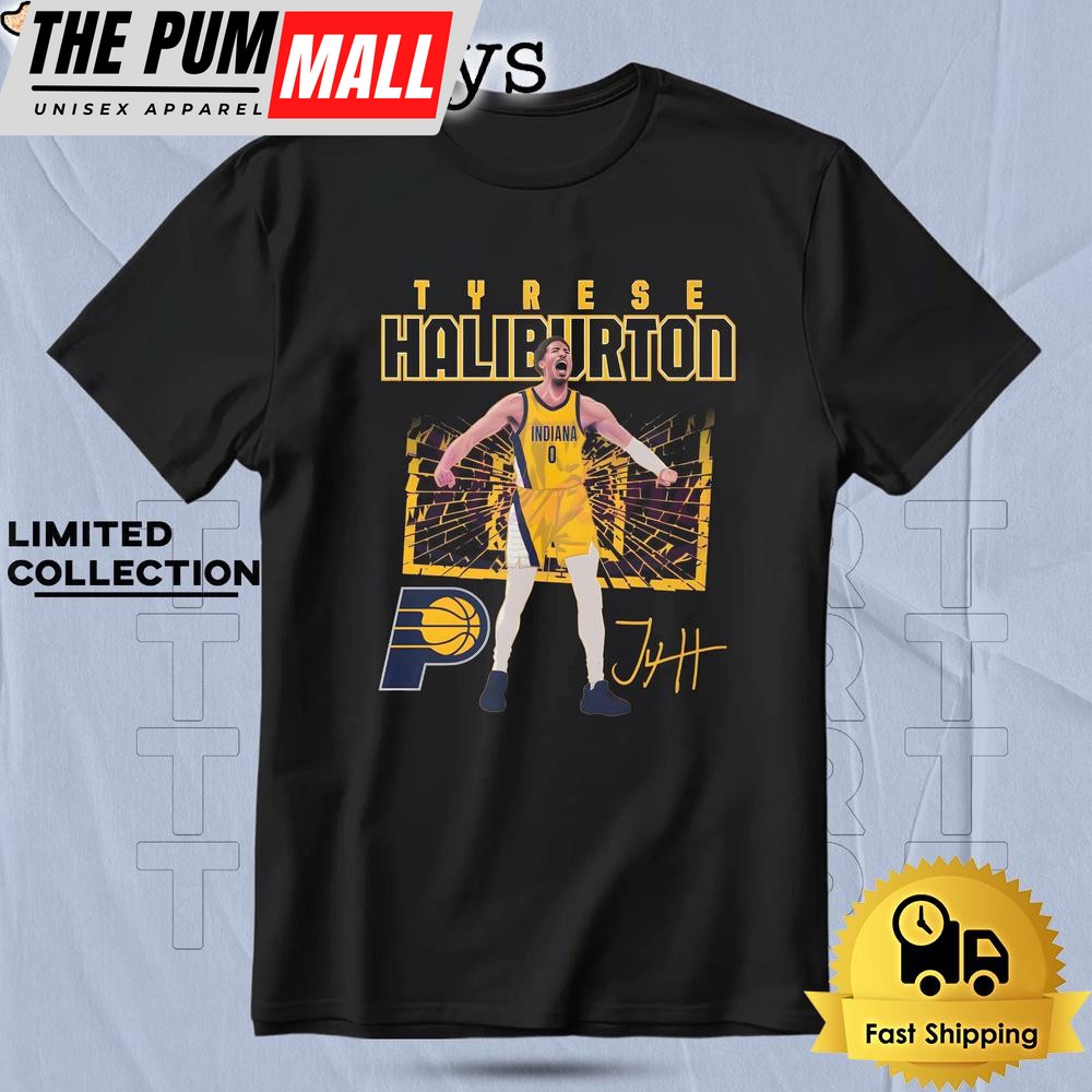 Tyrese Haliburton Indiana Pacers Shattered Court Basketball T Shirt