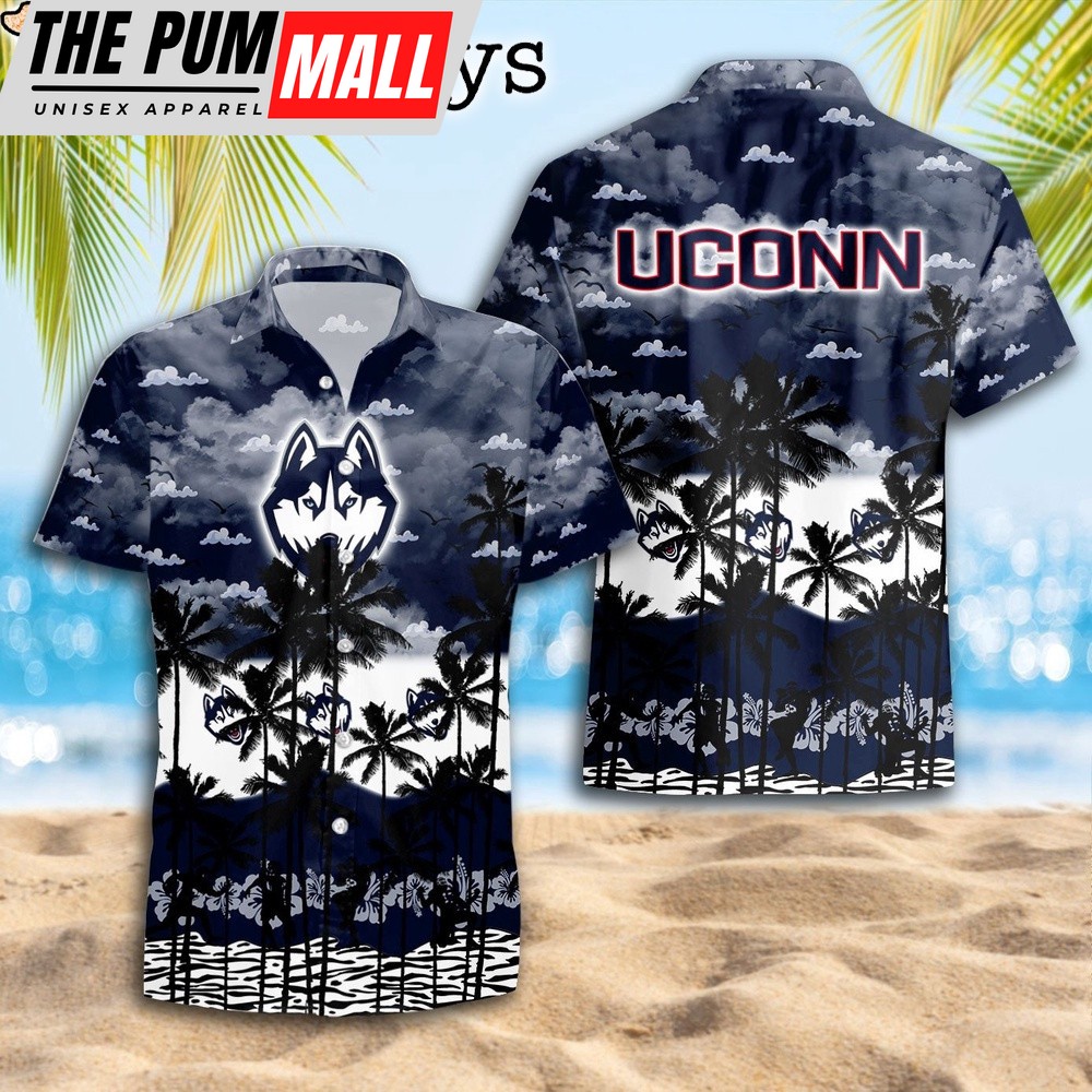 UConn Huskies Palms Tree Hawaiian Shirt