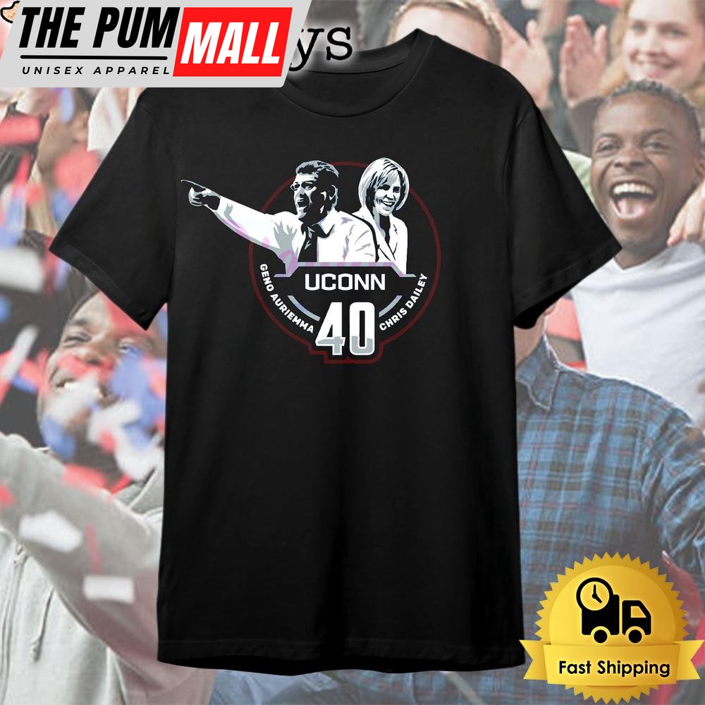 Uconn Huskies Womens Basketball Geno Auriemma And Chris Dailey 40 Year T Shirt