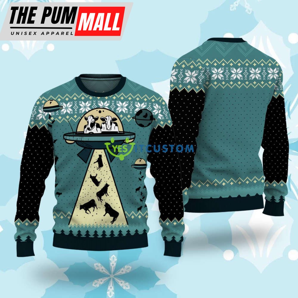 UFO ALien Cow Abduction Ugly Christmas Sweater