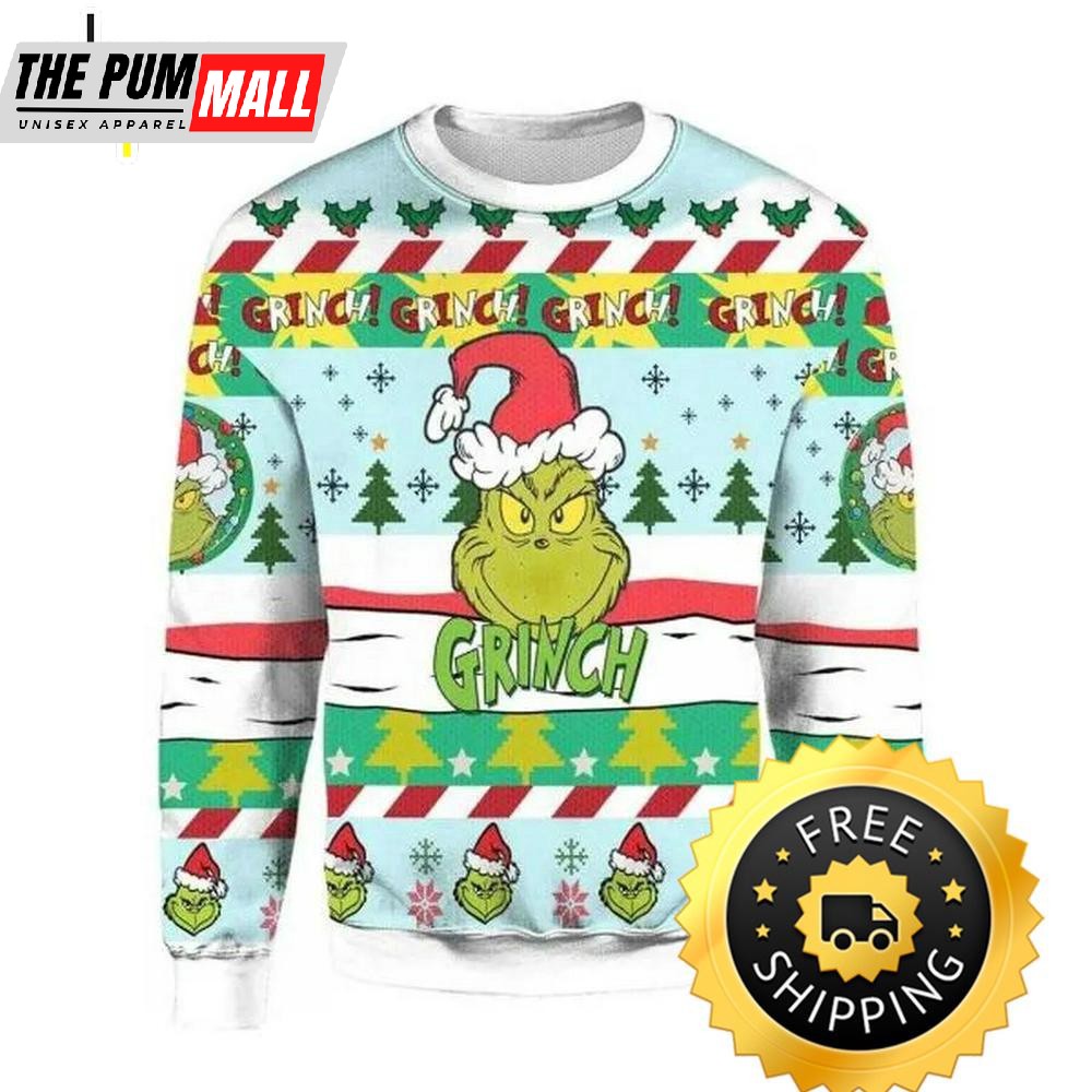 Ugly Grinch Christmas Sweater Santa Hat Funny, Christmas Grinch Sweater, Grinch Holiday Sweater